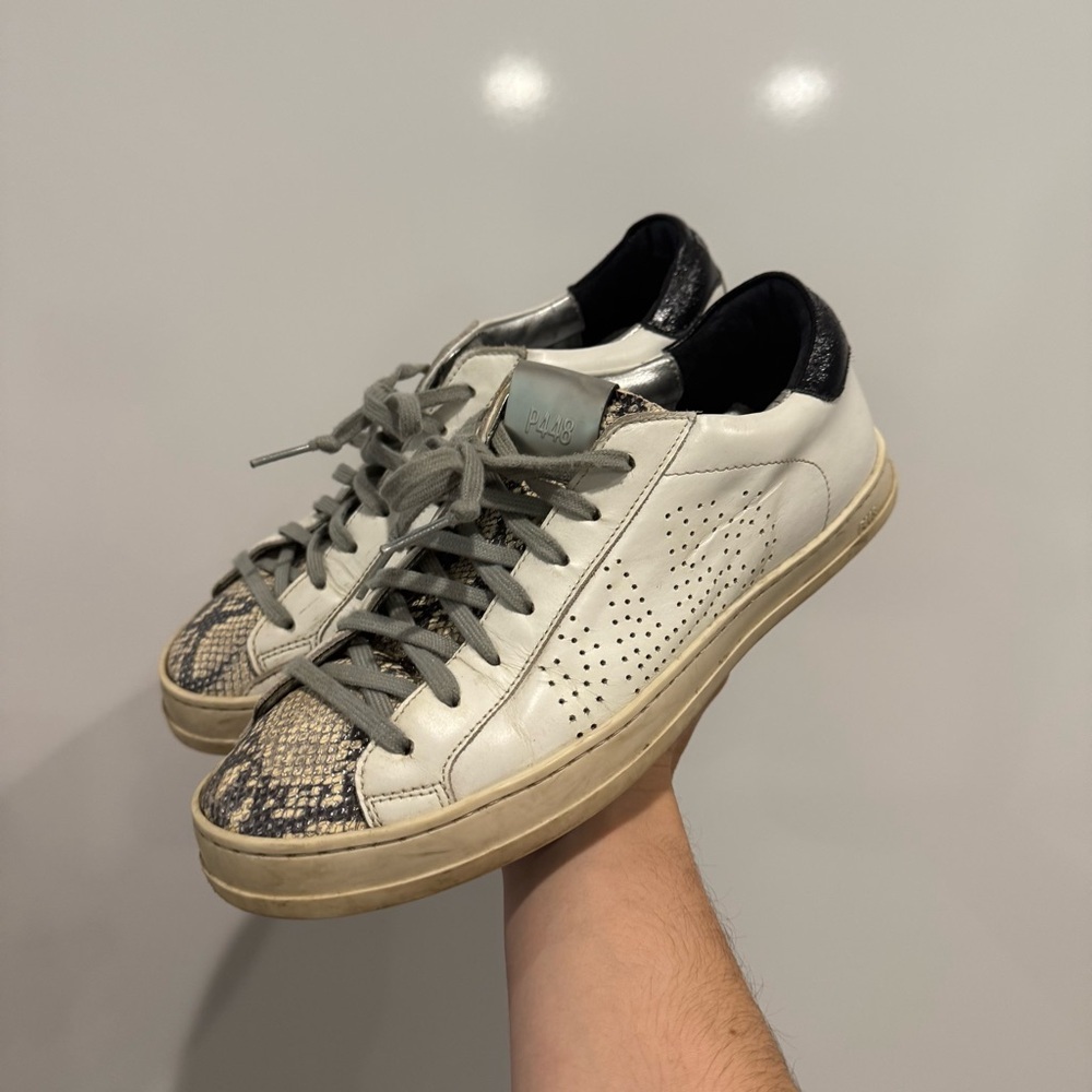 P448 John Python-Print Leather Low Top Sneakers - image 4